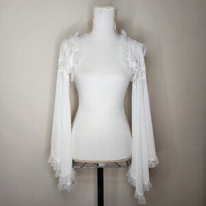 Romwe Womens Medium Bolero Shrug White Lace Gothic Bell Sleeves